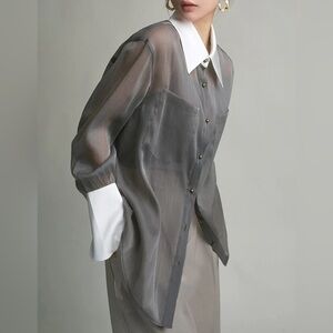 Commense Grey Leisure See Through Shirt With Cami Top size M